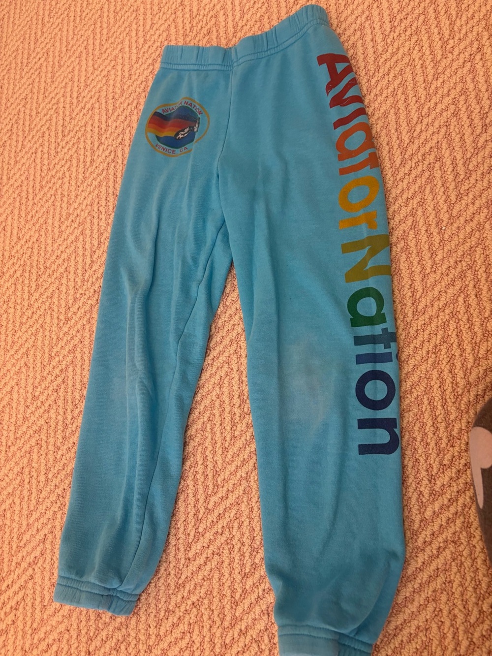 Aviator Nation Kids Blue Jogger Sweatpants with Rainbow Logo